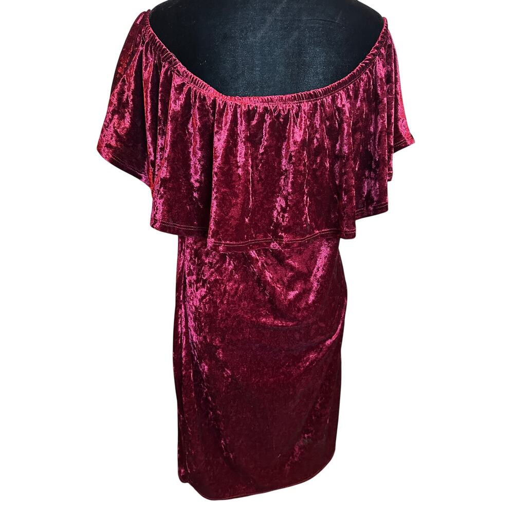 B. Darlin Midi Dress Velvet Off-Shoulder Ruffle Crimson Whimsigoth Coquette - Picture 4 of 9